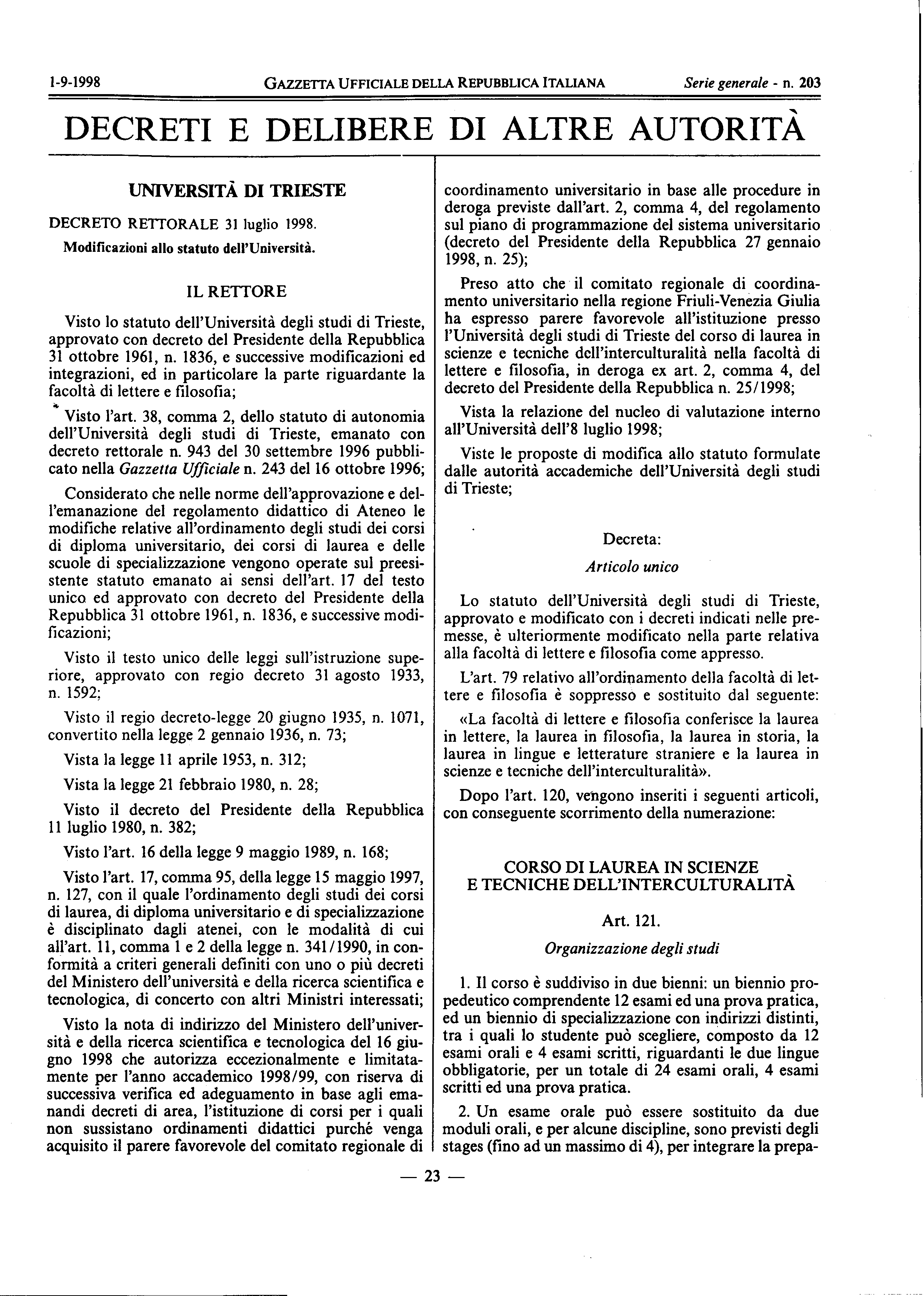 G.U. Serie Generale n. 203 del 1 settembre 1998 pag.23